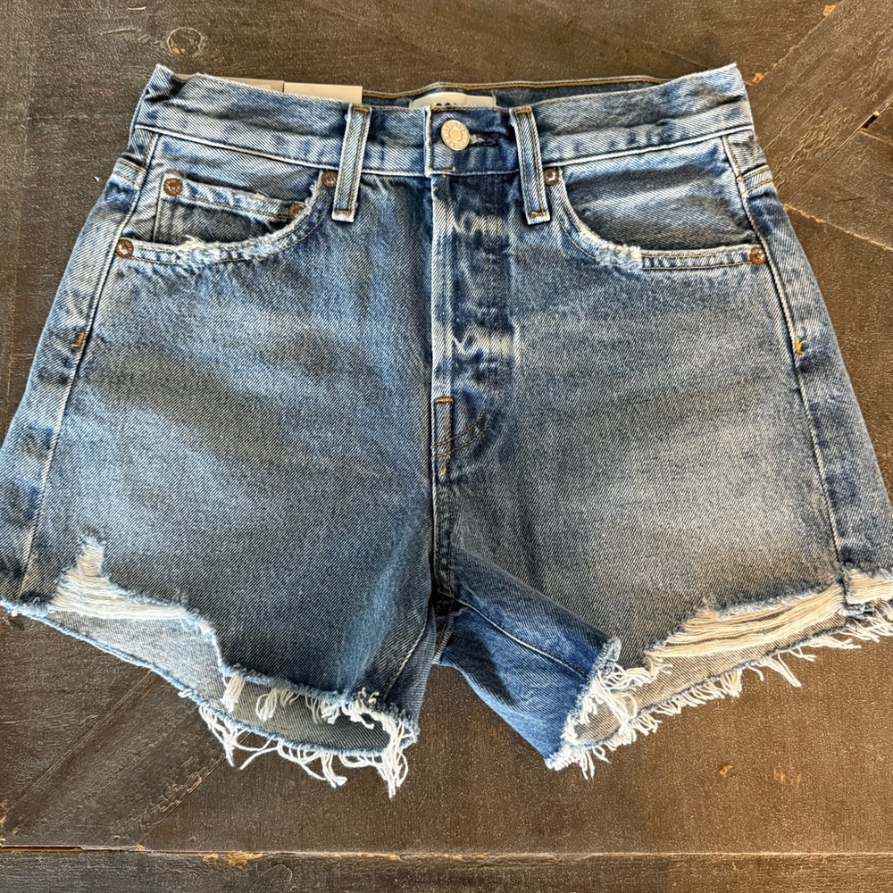 NEW Agolde Womens Size 23 Parker Long Denim Shorts Cut Off Distressed ButtonFly - Picture 3 of 10